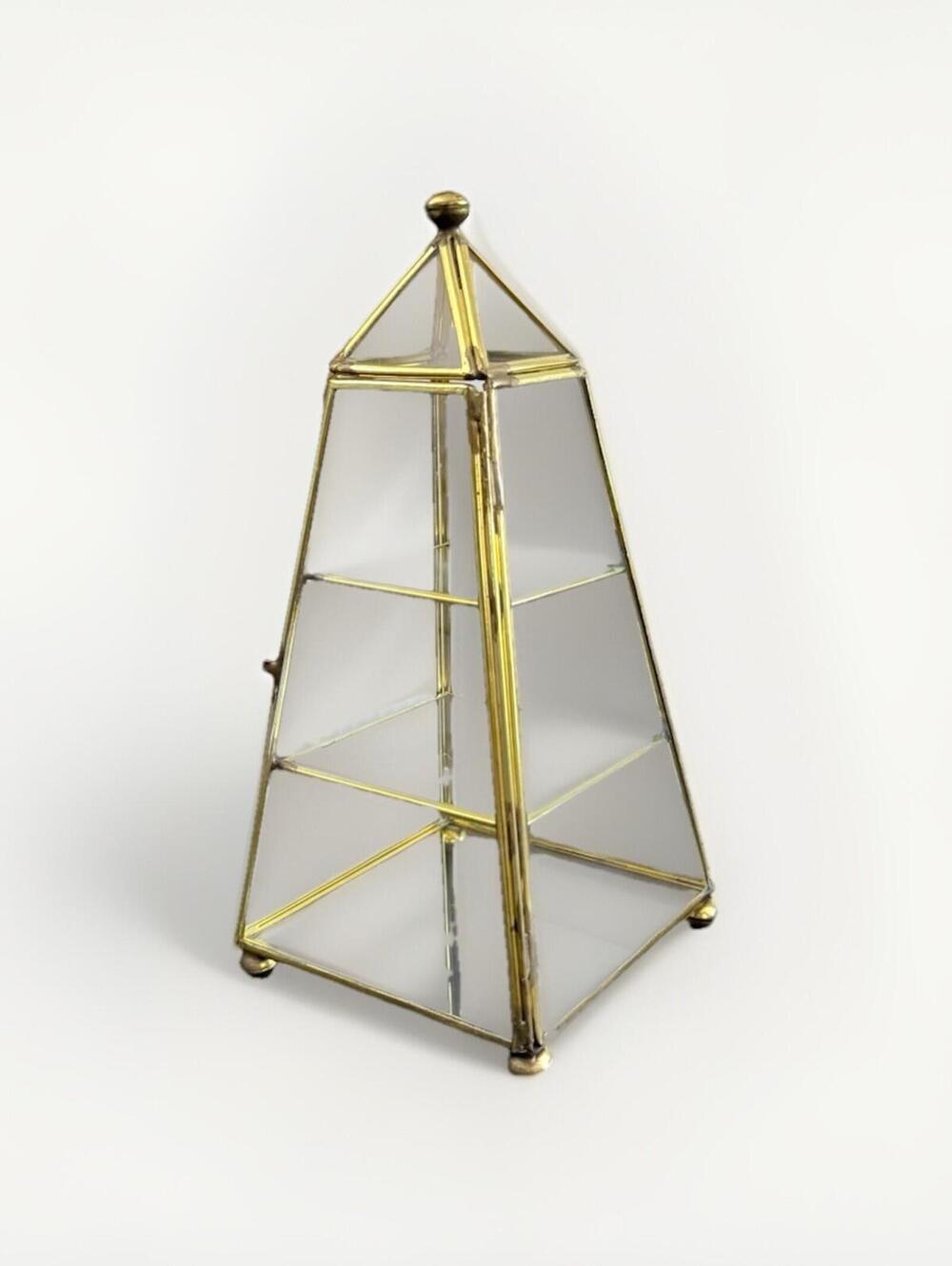 Vintage Collectible Brass Glass Curio Cabinet Display 3 Tier Shelf Door Latch